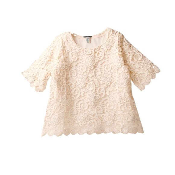 Lace Floral Crochet 3/4 Sleeve Top For Women Jennie & Marlis 2X Beige Boho - Picture 3 of 7